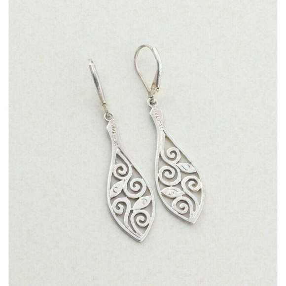 Sterling Silver Swirl Leaf Earrings Long Dangle Drop Earrings - Picture 7 of 7